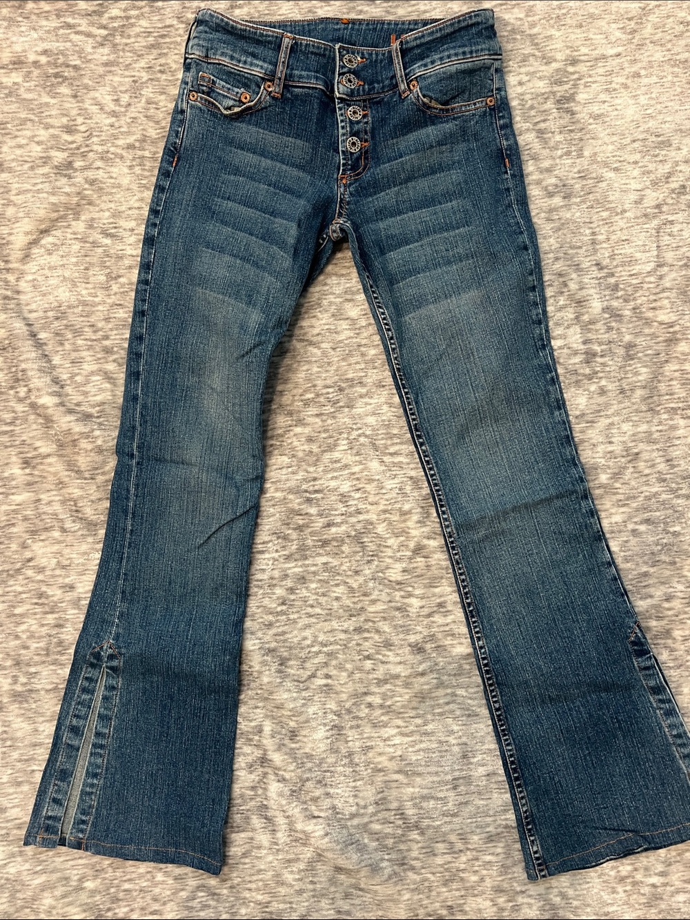 Allen B Women’s Blue Denim button fly Flared Jeans - Classic Mid Wash